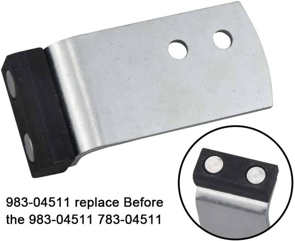 Metal deck brake replacement bracket with mounting holes and black end support