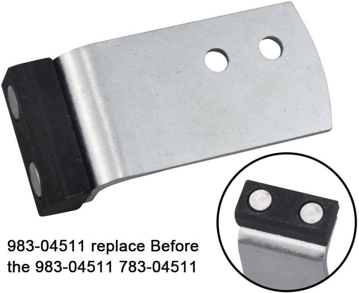 Metal deck brake replacement bracket with mounting holes and black end support