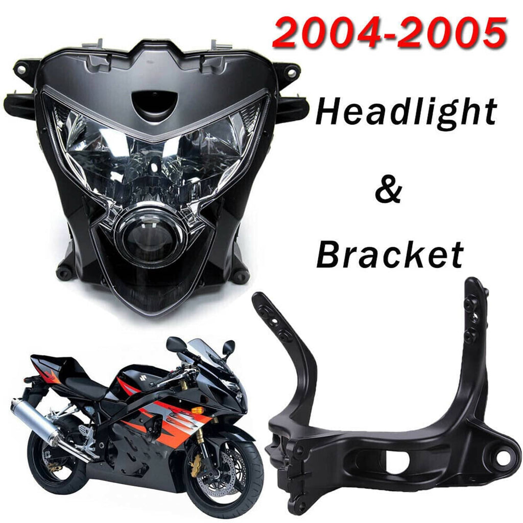 Motorcycle headlight and upper stay fairing bracket, black housing with mounting bracket