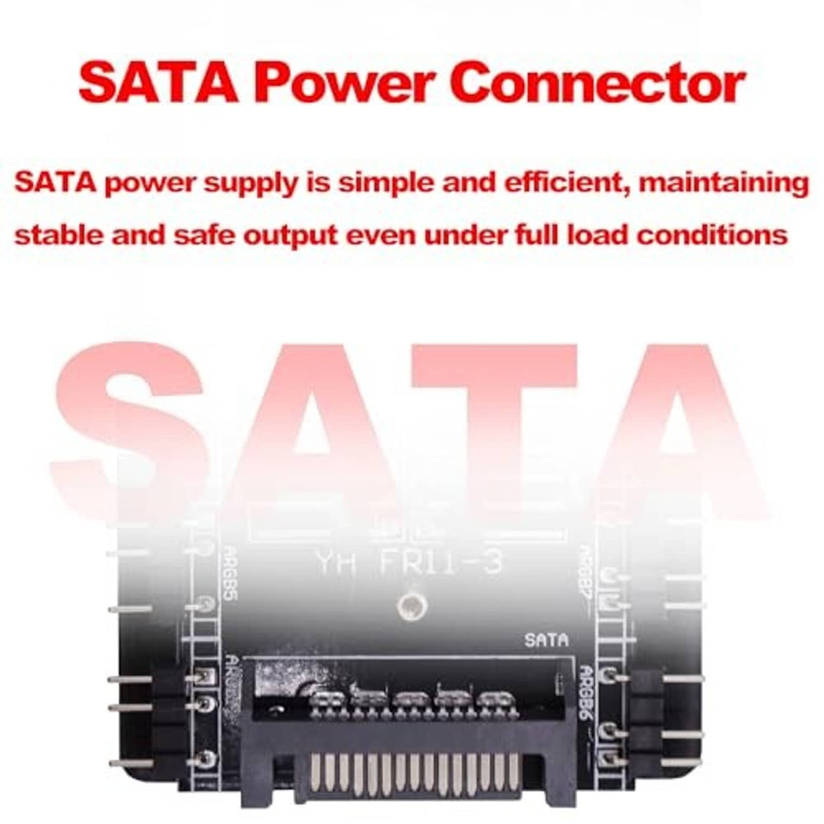 SATA power connector area on fan hub controller PCB with pin header contacts