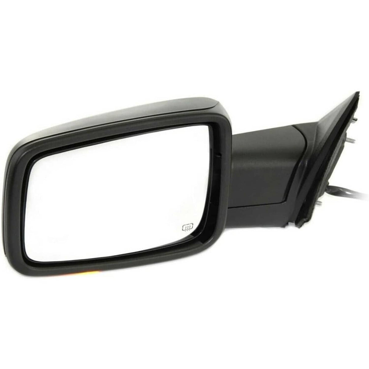 Left driver-side exterior mirror with clear glass and black frame, power-fold housing