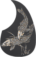 Guitar pickguard sticker, black teardrop with gold fish and scales pattern