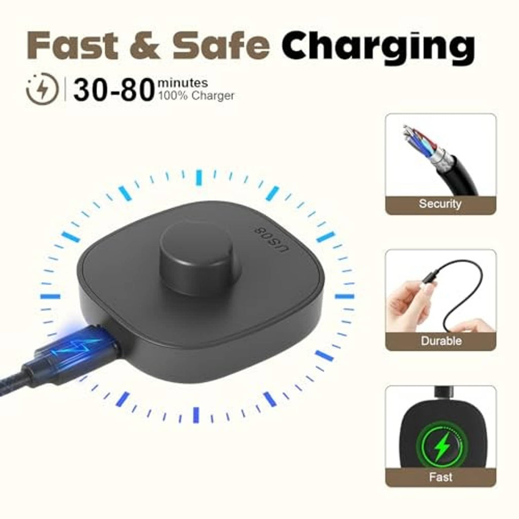 Black smart ring charging dock with central stand and charging cable
