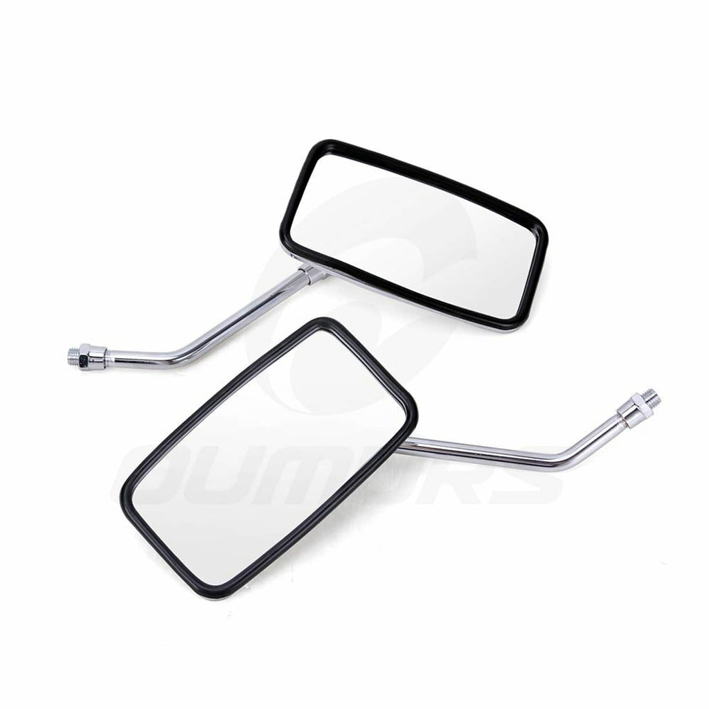 Chrome rectangular rearview mirror pair with black frames and mounting stems