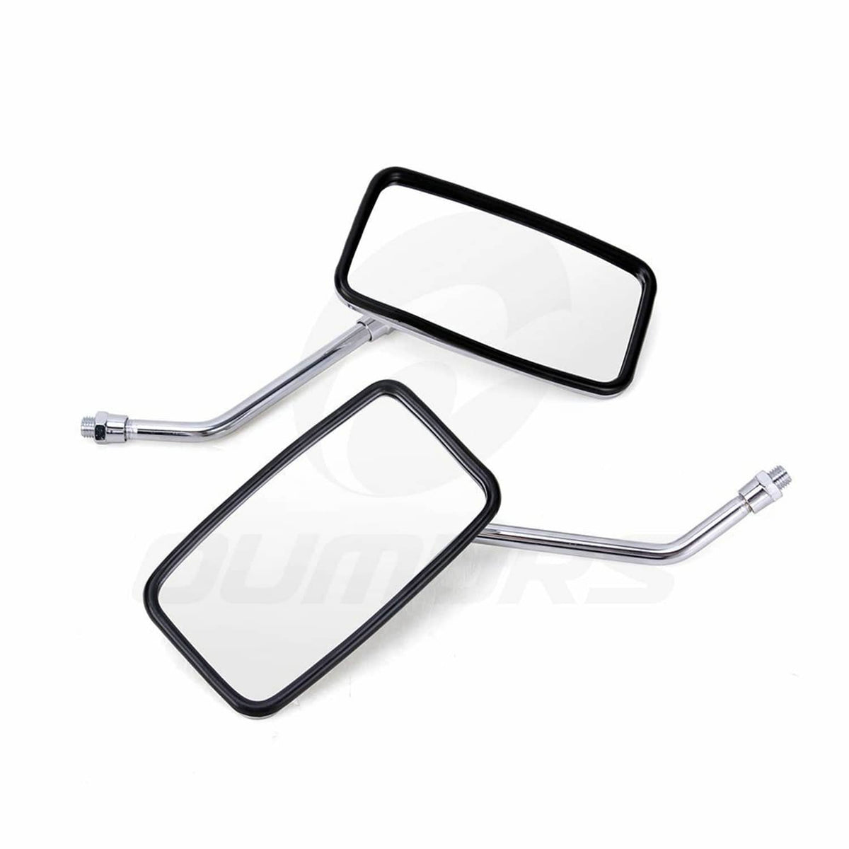 Chrome rectangular rearview mirror pair with black frames and mounting stems