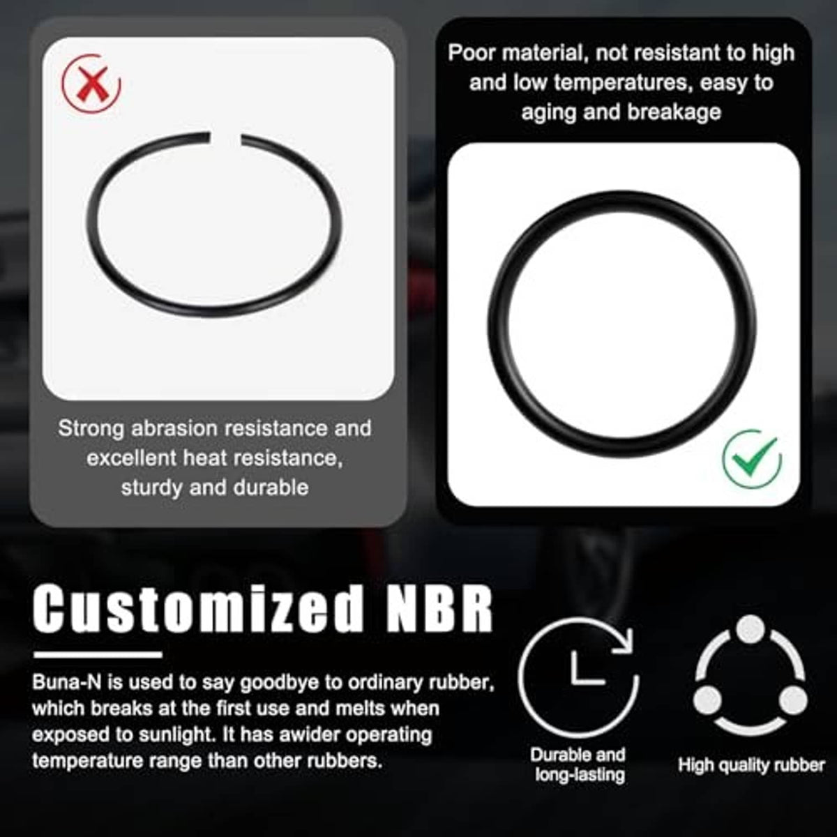 Rubber O-ring for bumper quick-release fasteners shown for abrasion resistance