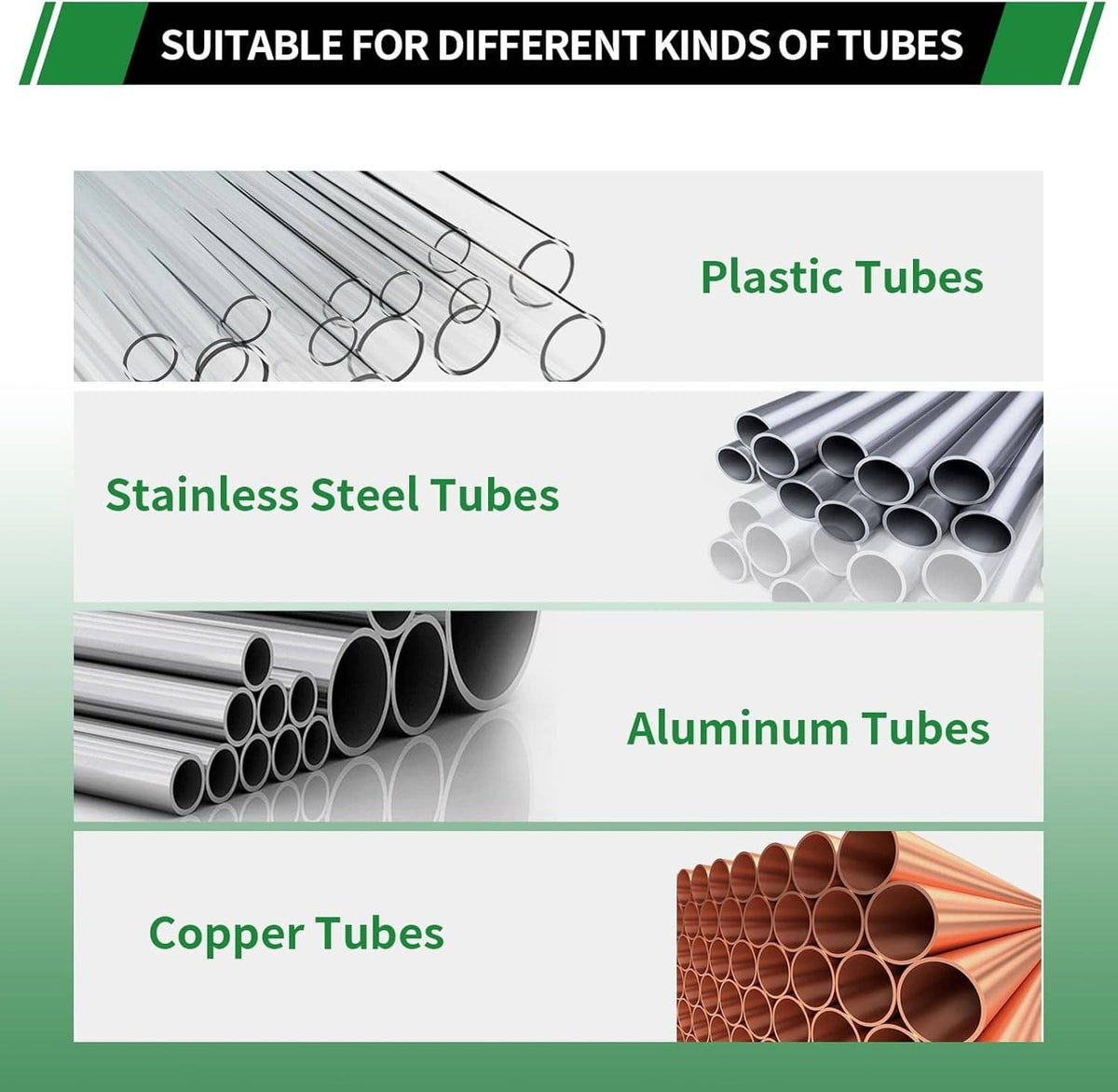 Brass compression fittings infographic for plastic, stainless steel, aluminum, and copper tubes
