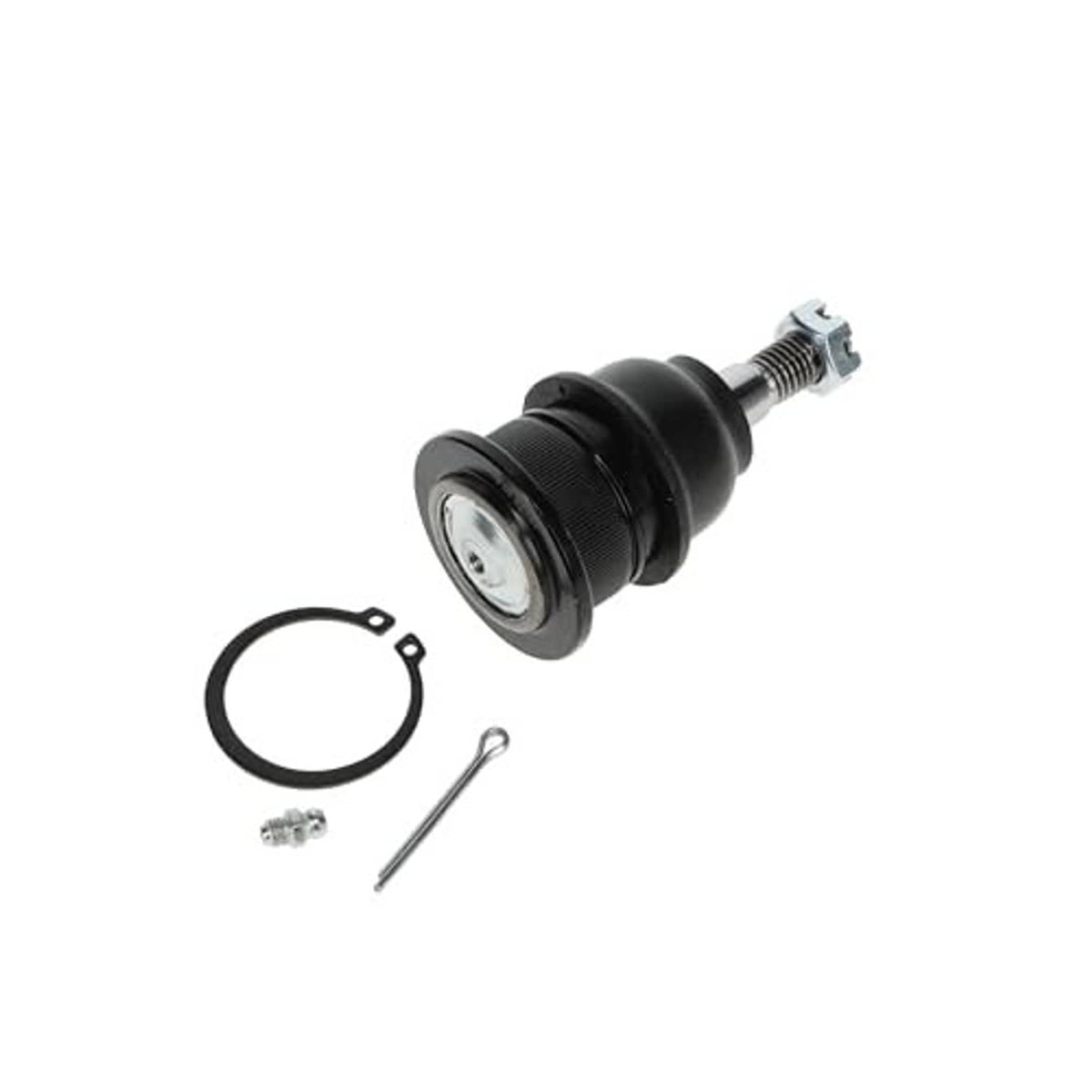 Front upper suspension ball joint with black housing, mounting stud, and seal ring