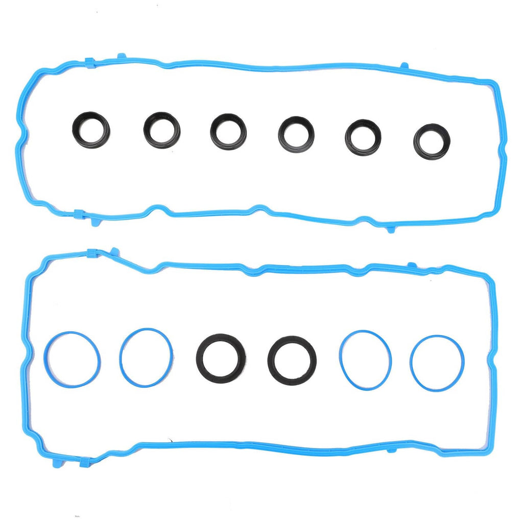 Valve cover gasket kit with long blue gasket and rows of black seals and blue O-rings