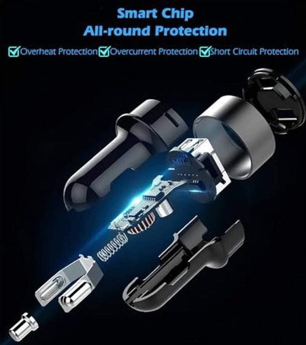 Dual USB car charger cutaway view with visible internal circuit board