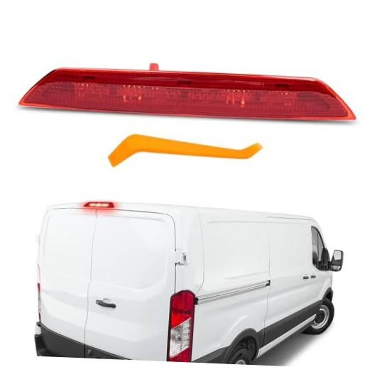Red LED third brake light lens for high-mount stop light, rectangular shape