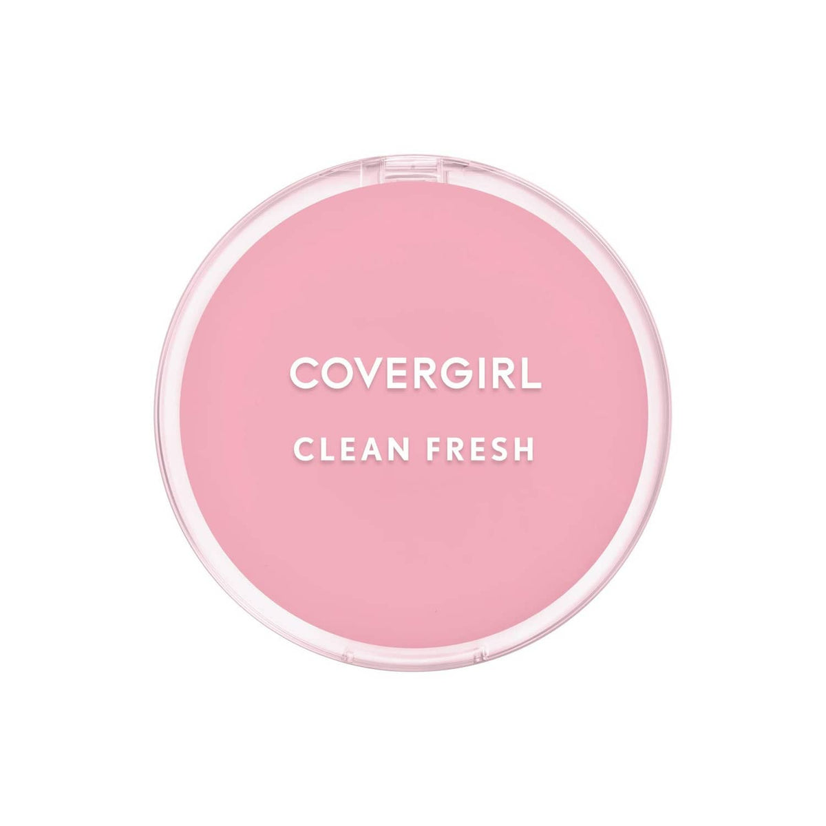Pressed face powder compact with pink lid, open top view
