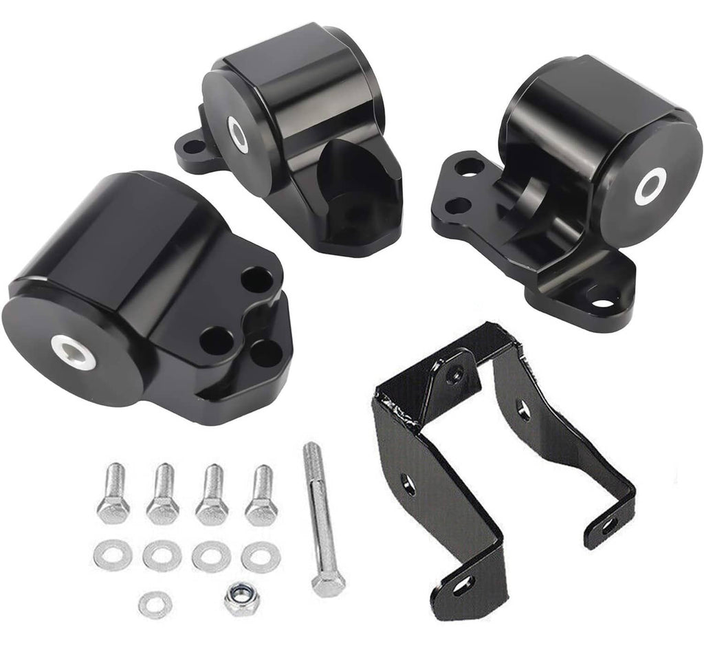 Black engine swap mount kit with brackets, hardware bolts, and washers set