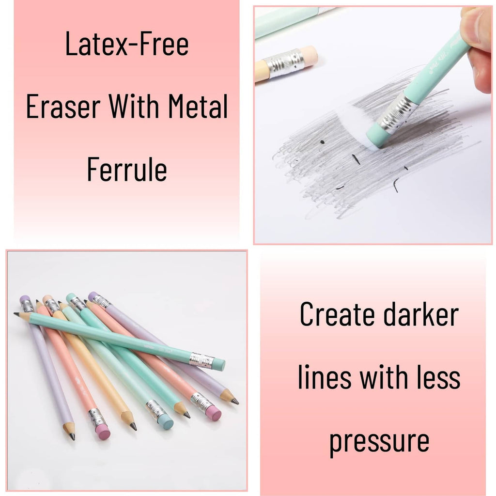 Pastel jumbo pencils with metal ferrules and pink erasers, shown side by side
