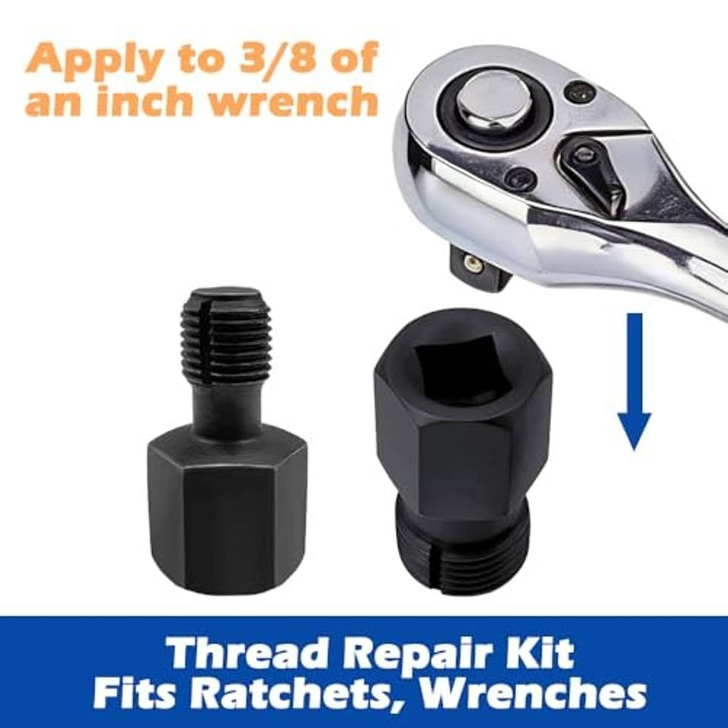 Oxygen sensor thread chaser tools, black hex ends with threaded shafts for socket drive