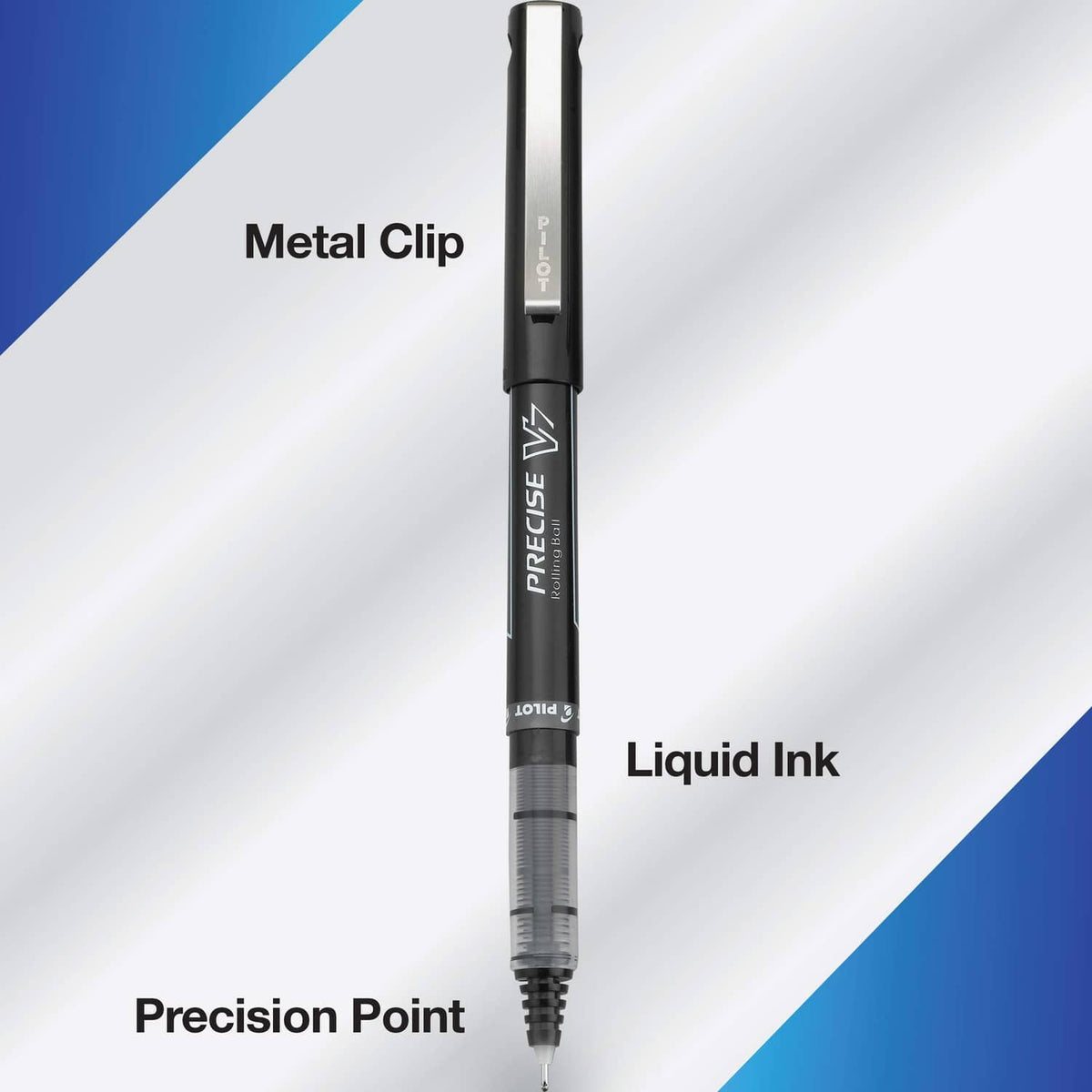 Single capped black Precision V7 fine rolling ball pen with metal clip