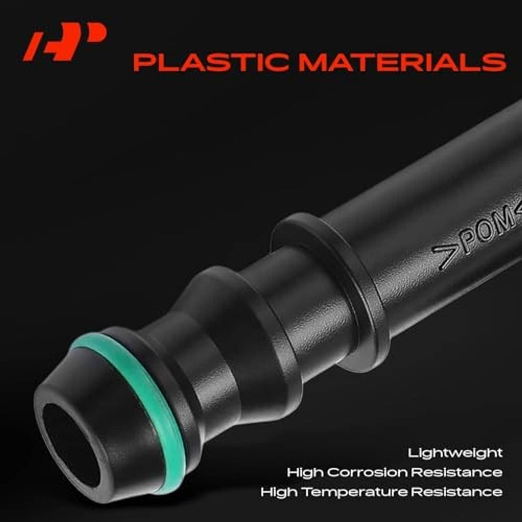 Headlight washer nozzle with black plastic body and green O-ring seal, close-up