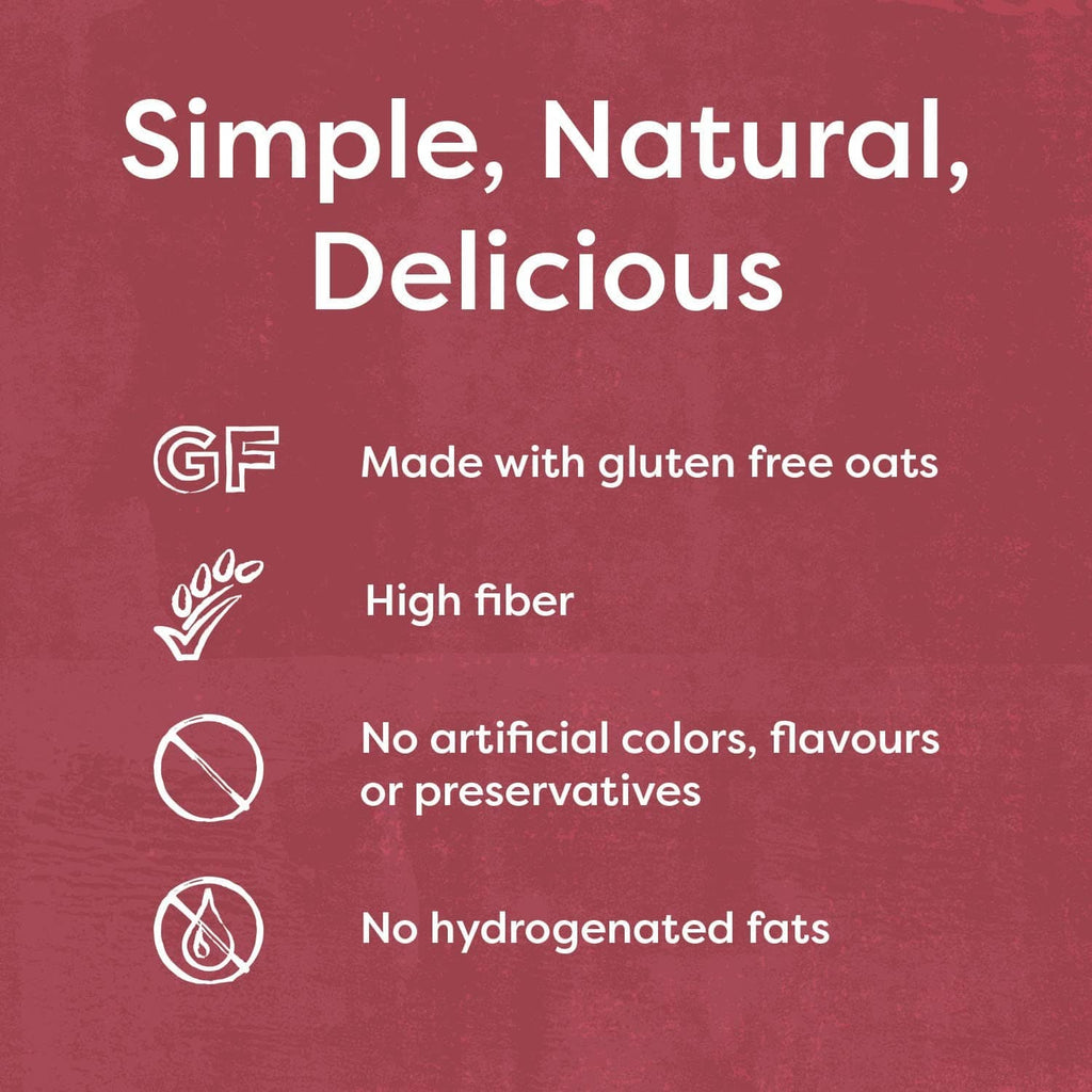 Nairn's gluten-free oat grahams box claims panel: simple, natural, delicious; made with oats