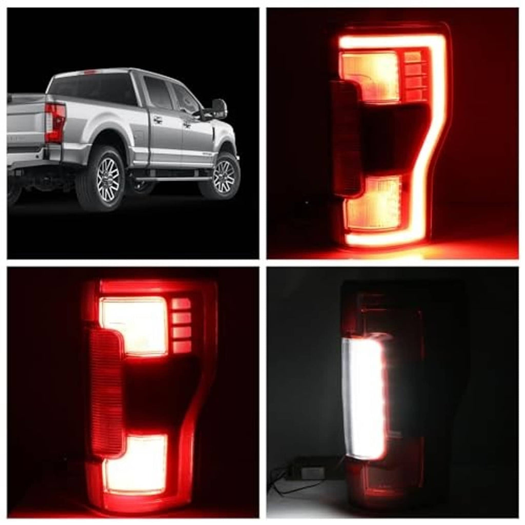 Illuminated tail light with red brake light glow and clear reflective light section