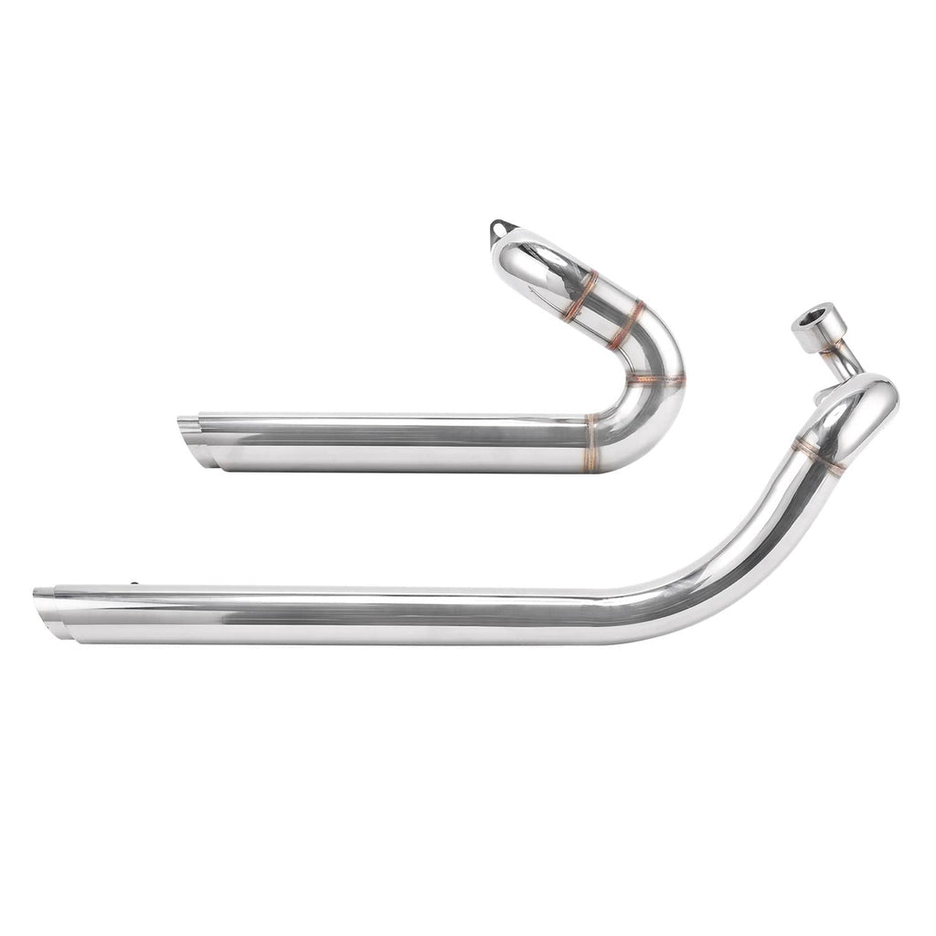 Dual chrome motorcycle exhaust pipes with header and mufflers
