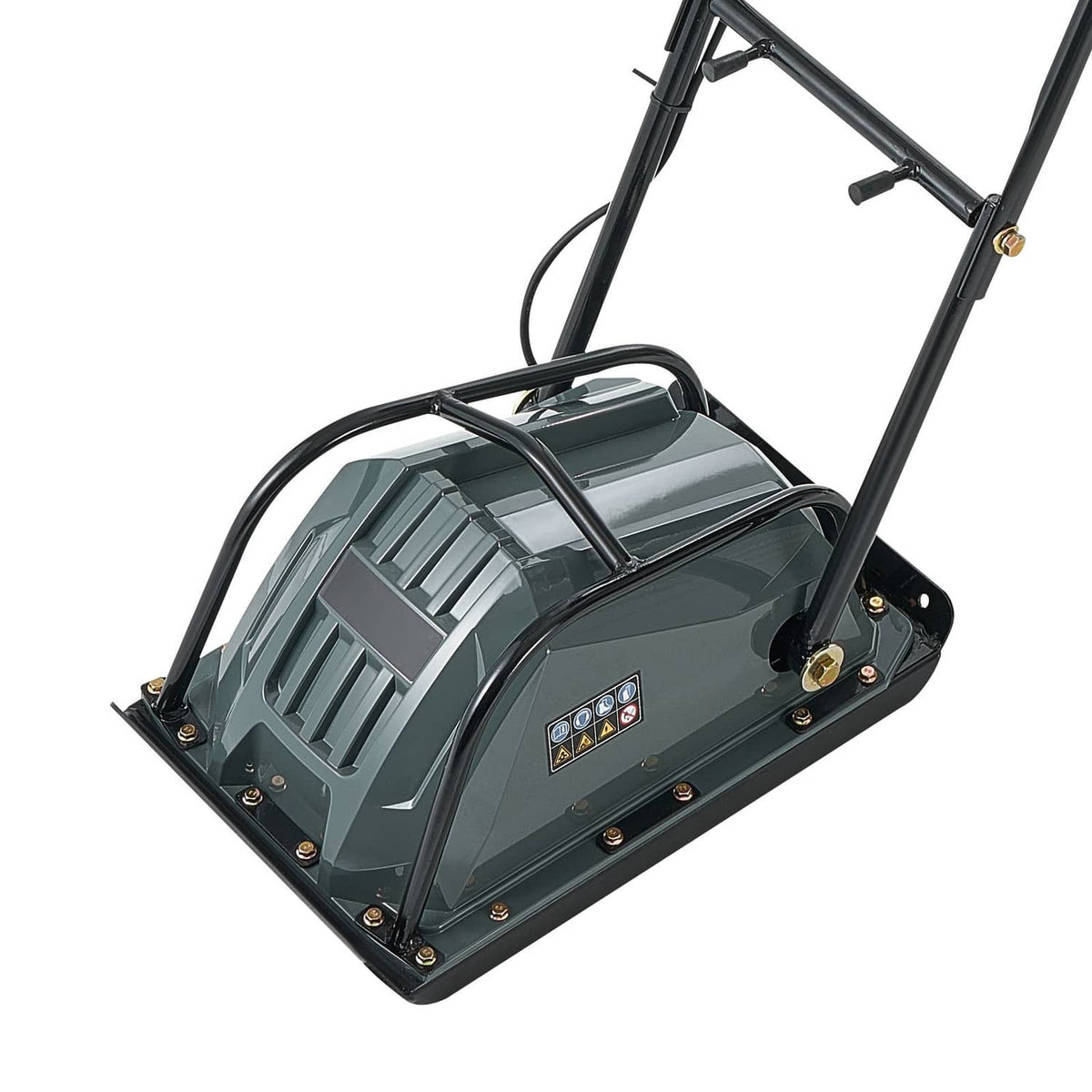 Uimoso electric plate compactor, front view with handle and control panel, dark gray