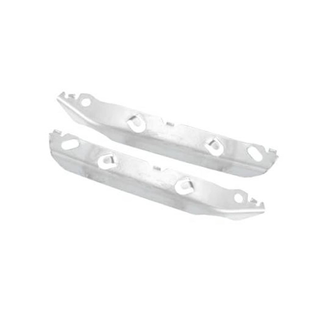 Front bumper mounting support brackets, silver metal pair with mounting holes