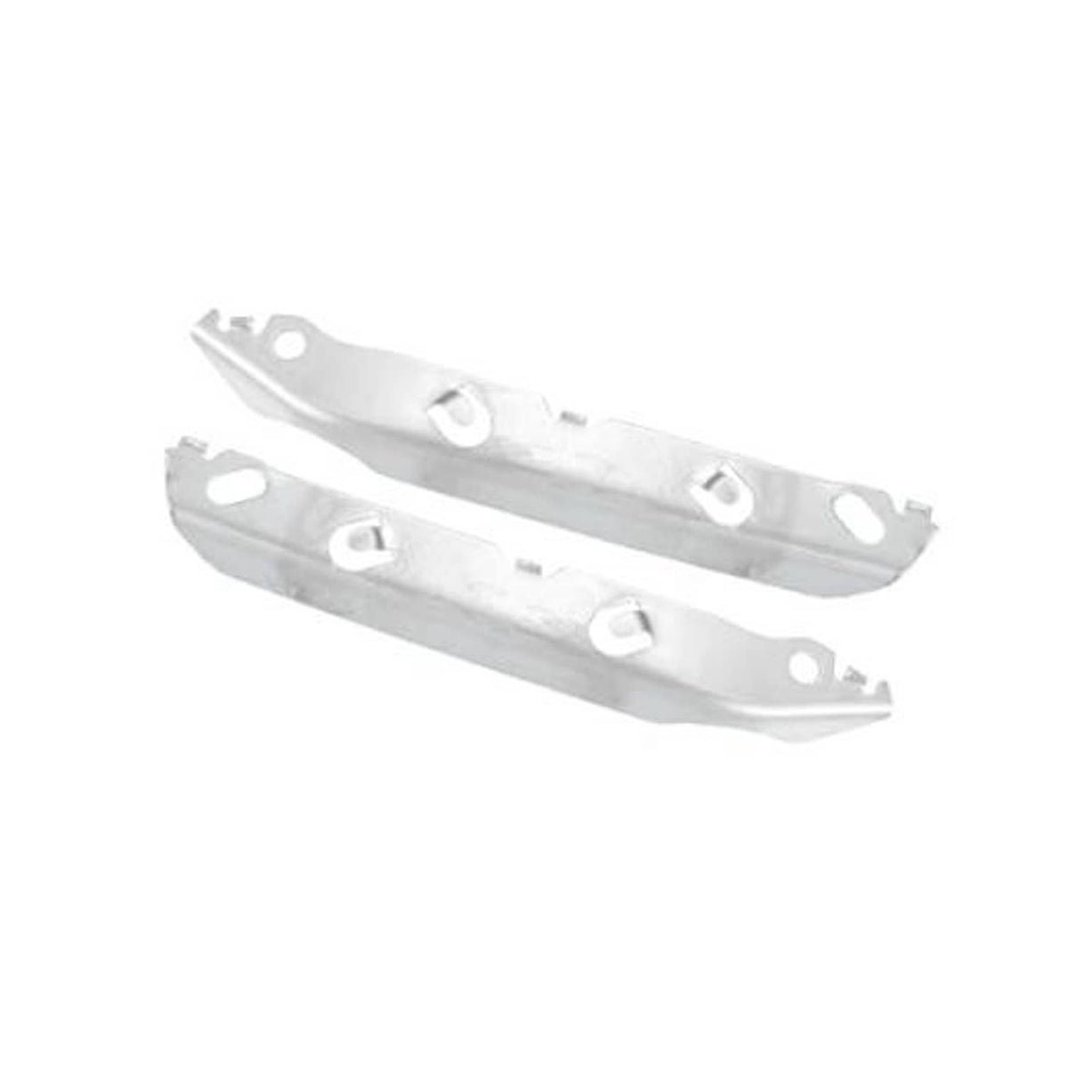 Front bumper mounting support brackets, silver metal pair with mounting holes