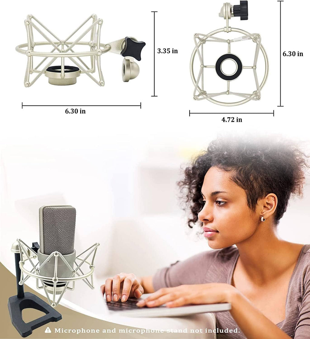Silver metal shockmount cradle with black desktop stand base and mounting bracket