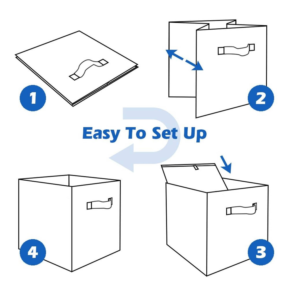 Foldable storage cube with pull handle—simple setup diagram