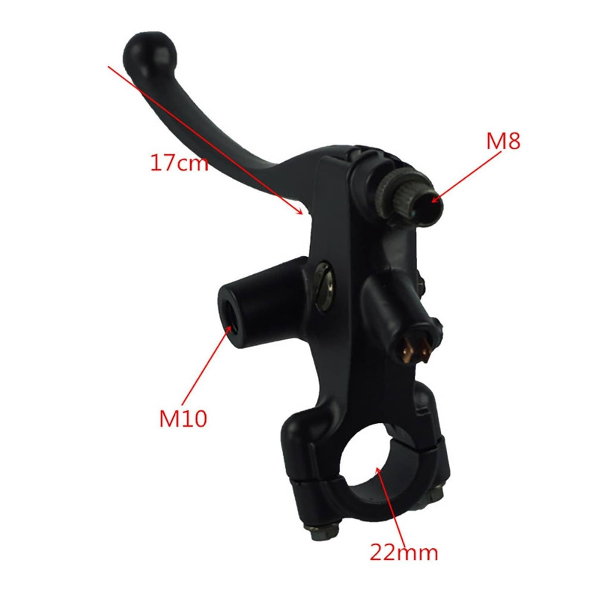 Black handlebar lever master cylinder bracket with mounting holes and pivot post