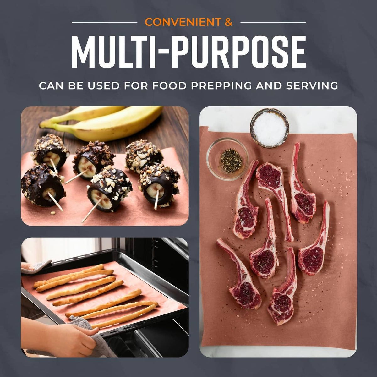 Butcher paper multi-use for food prep and serving, shown with cooked meat dishes