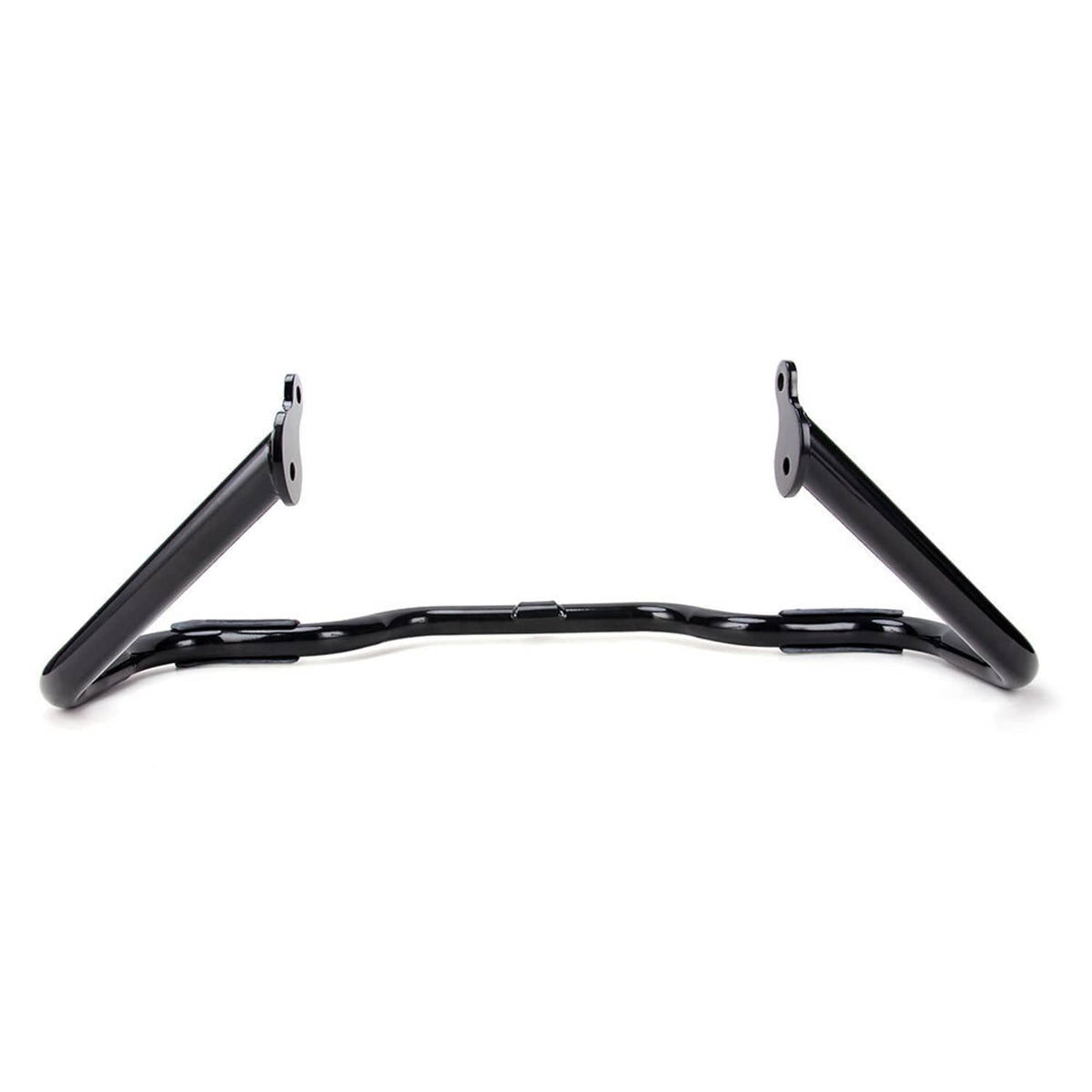 Engine crash guard bar underside view with metal brackets and mounting hardware tabs