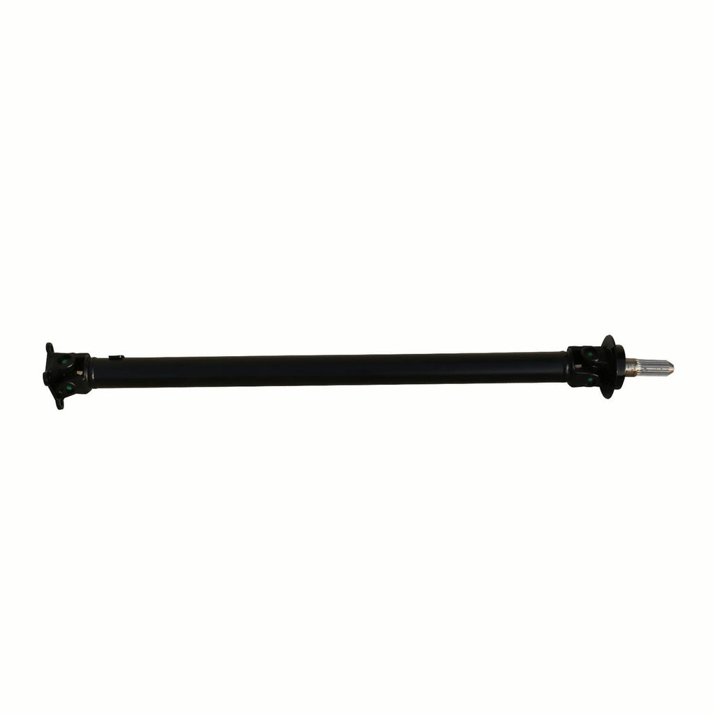 Front drive shaft with universal-style joints, black center shaft housing and metal ends