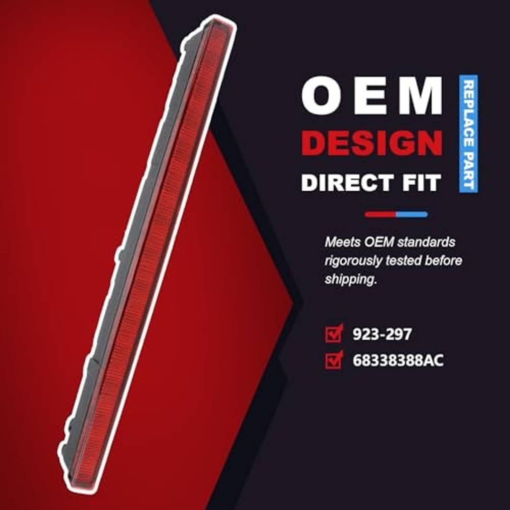 Red third brake light lens bar with black housing, angled product profile