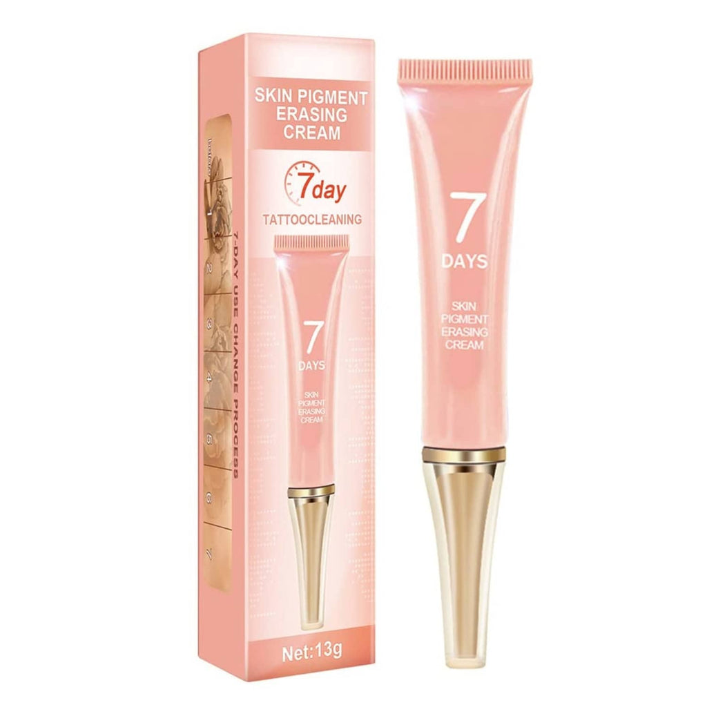 Tattoo erasing cream box and squeeze tube, pink 7 days formula