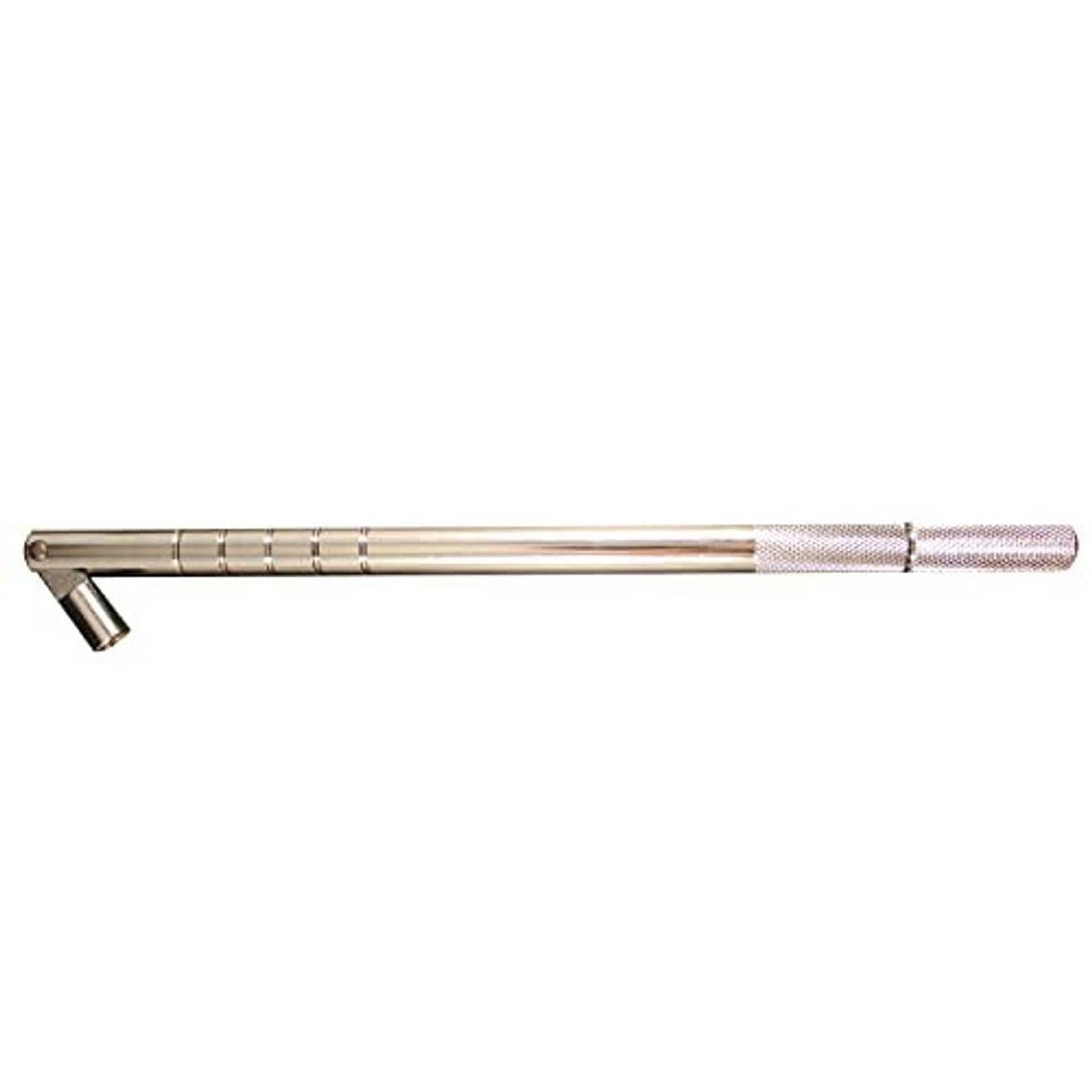 Metal valve insertion tool, long rod with textured grip and angled tip