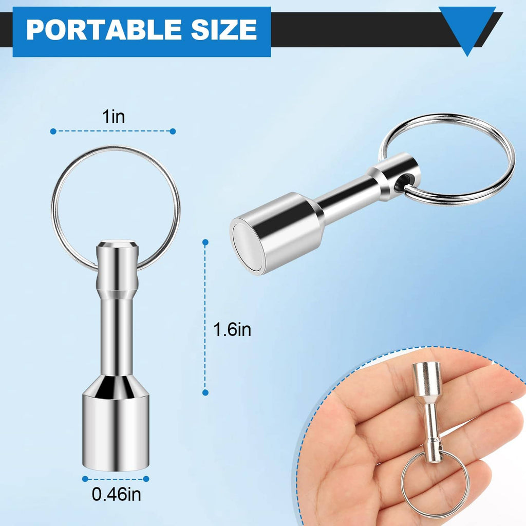 Pocket stainless steel keychain magnet with attached metal key ring and cylinder body
