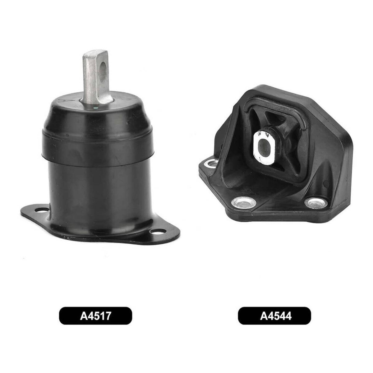 Two black engine mounts with metal brackets and mounting holes, labeled A4517 and A4544