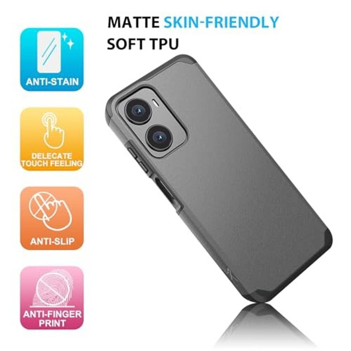 Gray matte TPU phone case with anti-slip and anti-fingerprint finish