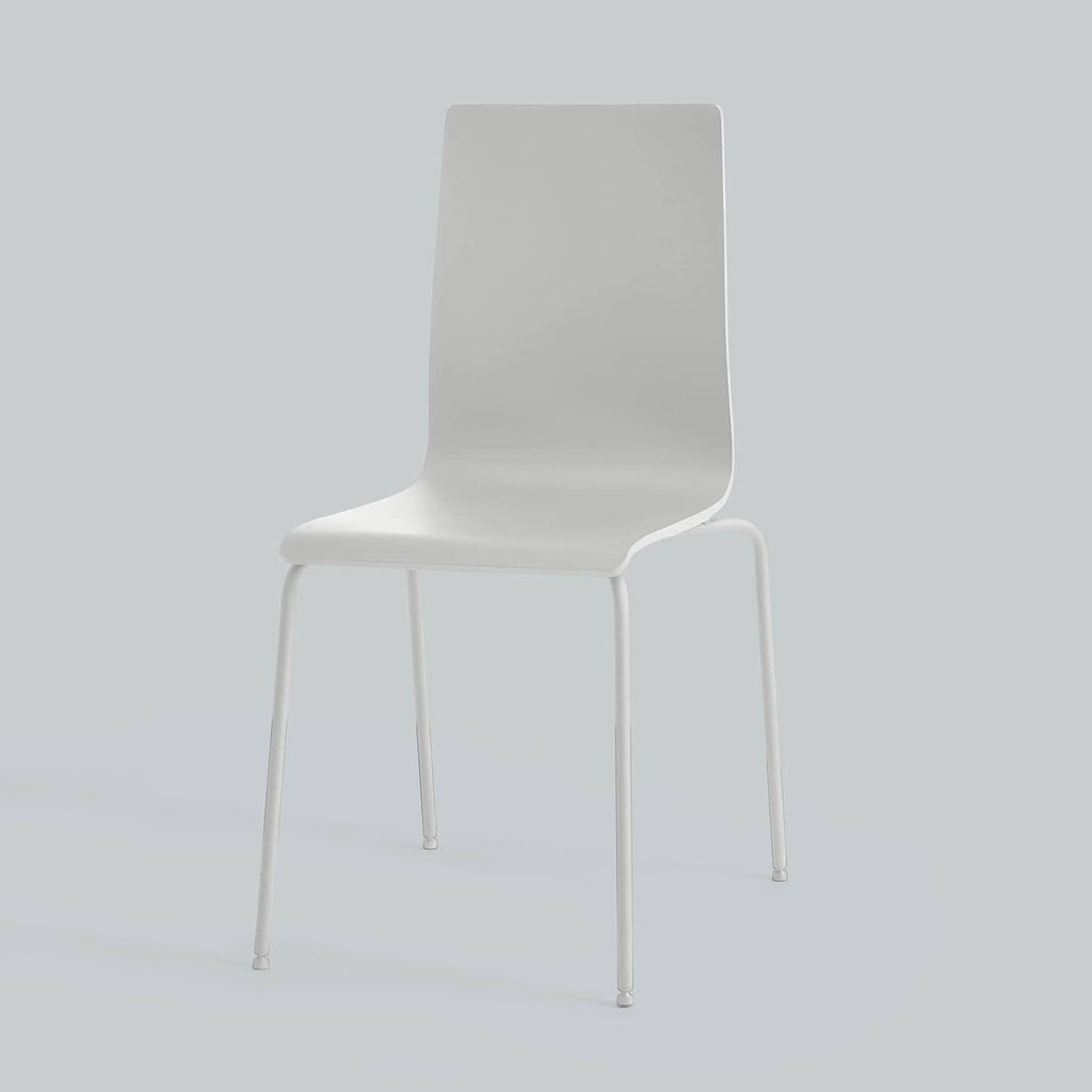 White painted chair with open back and four slender legs