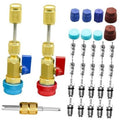 AC valve core quick remover tool set with brass handle and assorted colored caps