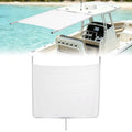 Aluminium boat sun shade with white fabric canopy and silver support poles