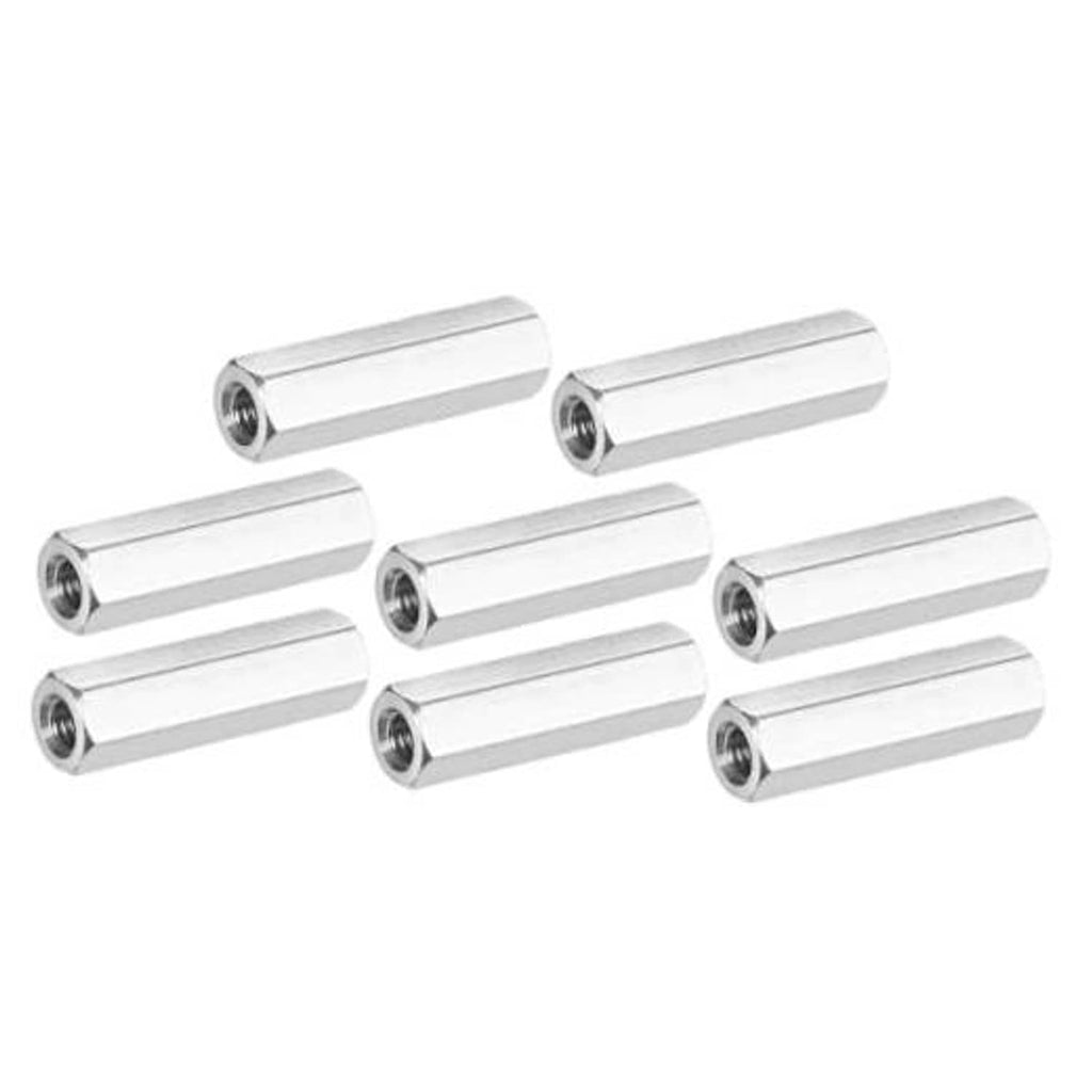 Stainless steel M4 threaded coupling nut set, long hex sleeve (8 pack)