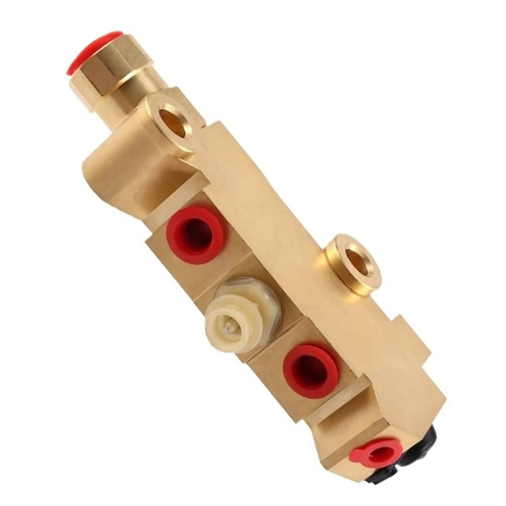 Brass brake proportioning valve with red inlet ports and white plastic cap
