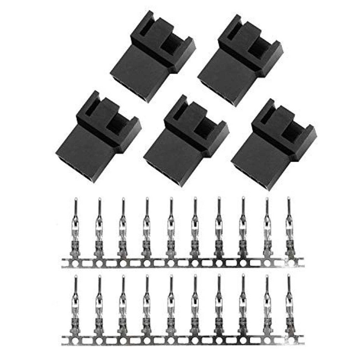 Five 4-pin PWM male fan plug connectors on a strip, black housings