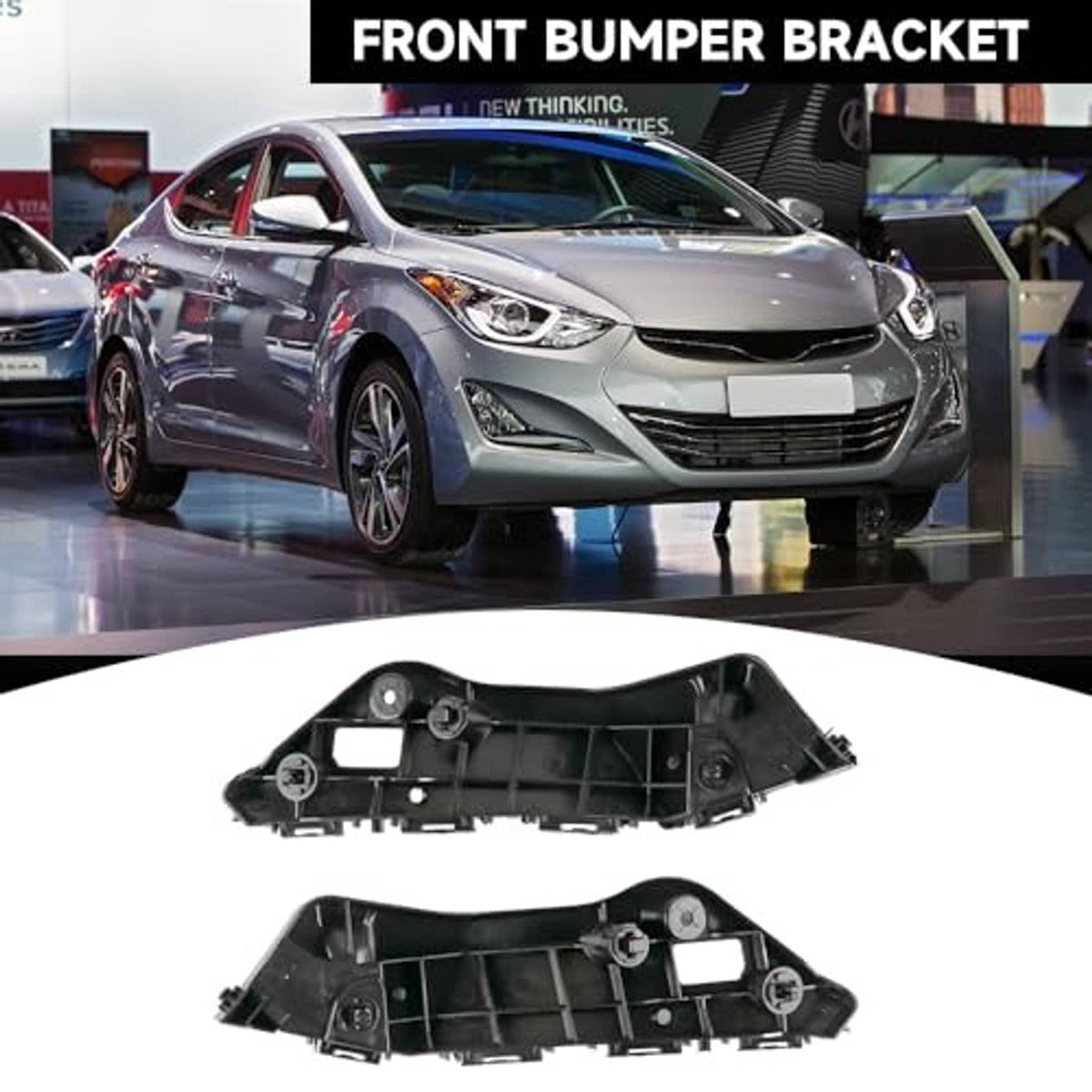 Front bumper bracket mounts, pair of black plastic supports shown detached
