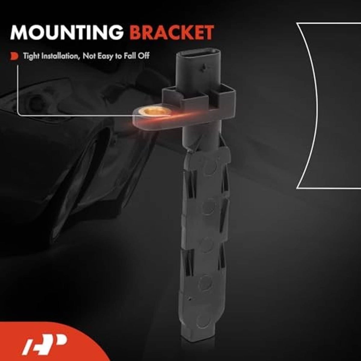Crankshaft position sensor silhouette with mounting bracket overlay and orange highlight