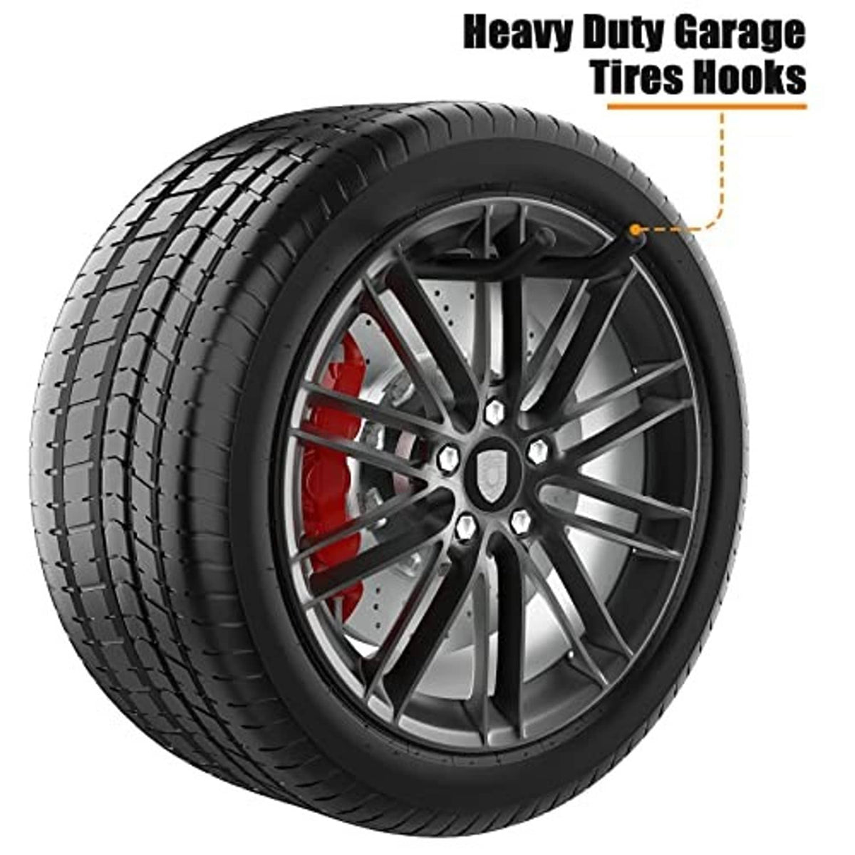 Heavy-duty wall-mount tire hook holding a car wheel
