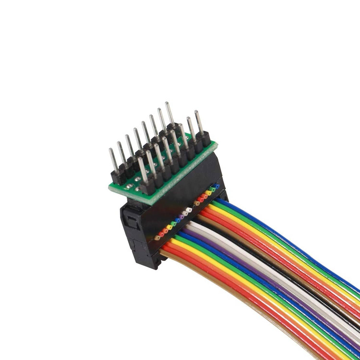 SOIC 16 test clip socket with green board, rows of pins, and ribbon cable