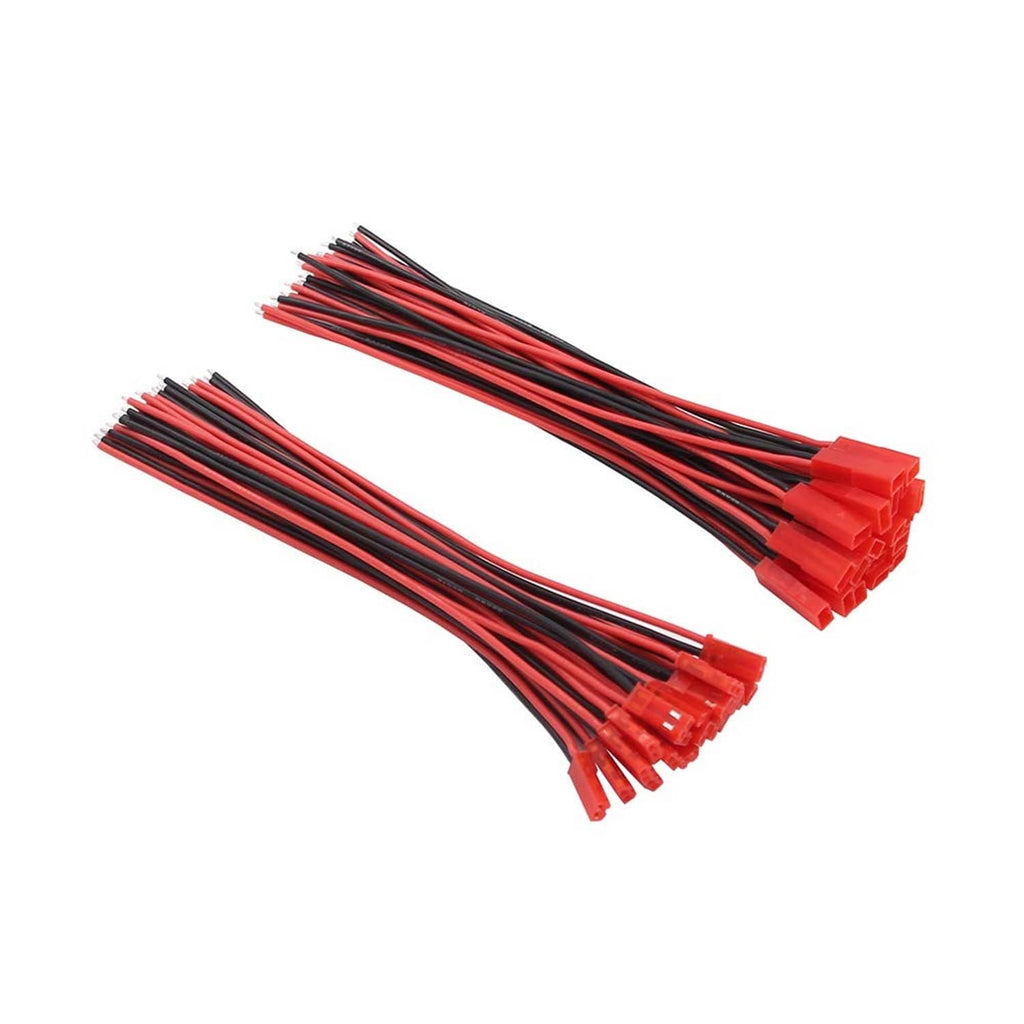 2-pin JST connector wire set with red/black silicone leads, male and female plugs